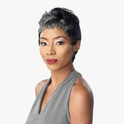 SENSATIONNEL EMPIRE SALT & PEPPER Human Hair Wig - MONA -Cheap Wig Shop sensationnel empire wig mona 04