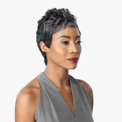 SENSATIONNEL EMPIRE SALT & PEPPER Human Hair Wig - MONA -Cheap Wig Shop sensationnel empire wig mona 05